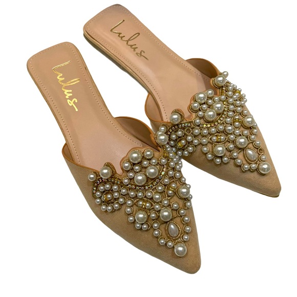 Lulus Shoes - NWT Lulus Flora Beige Beaded PointToe Mule Flats 8